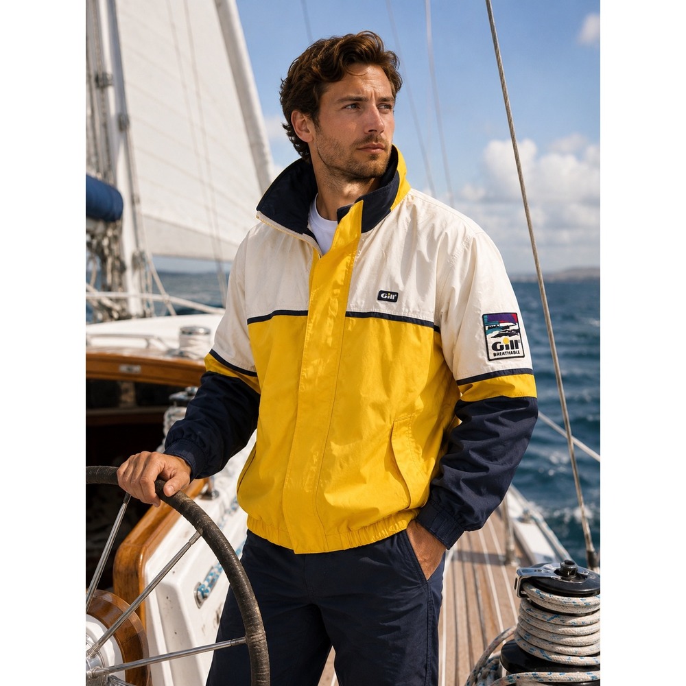 Vintage Gill Breathable Sailing Jacket Yellow White Navy Blue Colorblock Mens S